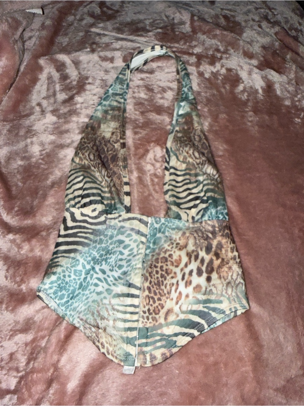 Animal Print Halter Top in Teal and Brown